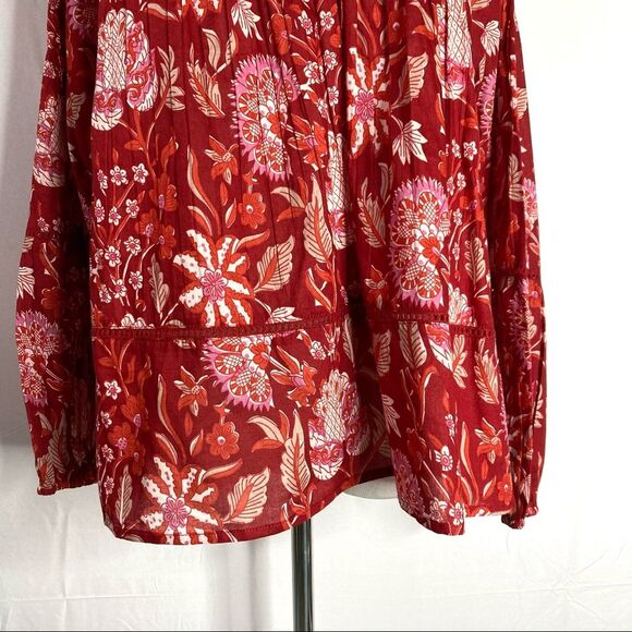 Rachel Zoe Red Bohemian Peasant Top Small Embroidered NWT Floral Oversized Boho - Picture 2 of 11
